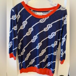 Anthropologie Navy and Red Knot Sweater
